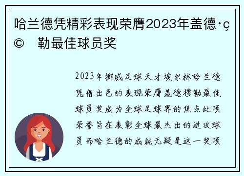 哈兰德凭精彩表现荣膺2023年盖德·穆勒最佳球员奖